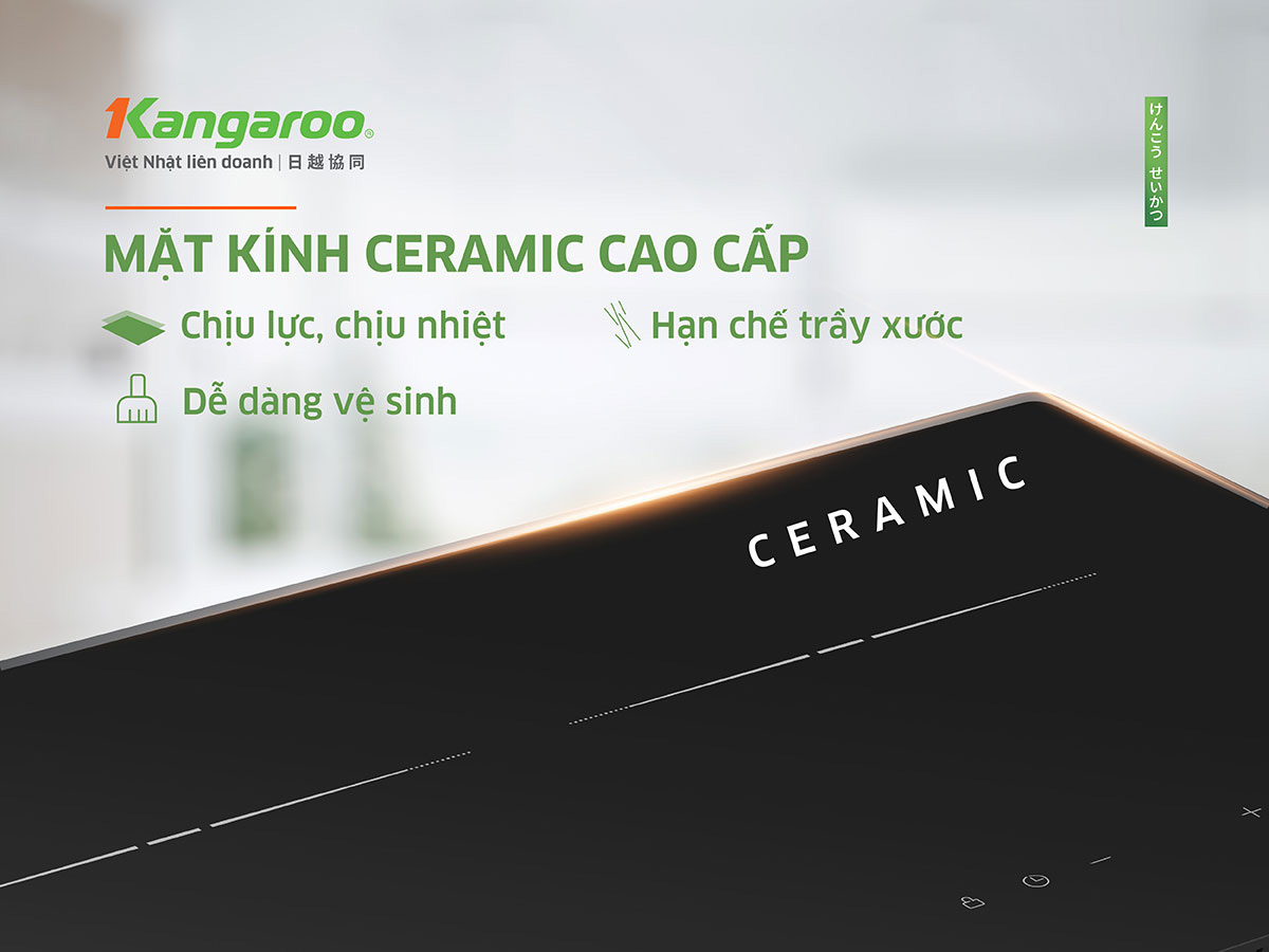 Mặt kính Ceramic Kanger cao cấp – Bền bỉ và dễ vệ sinh Bếp từ đôi Kangaroo KGIC50D1C