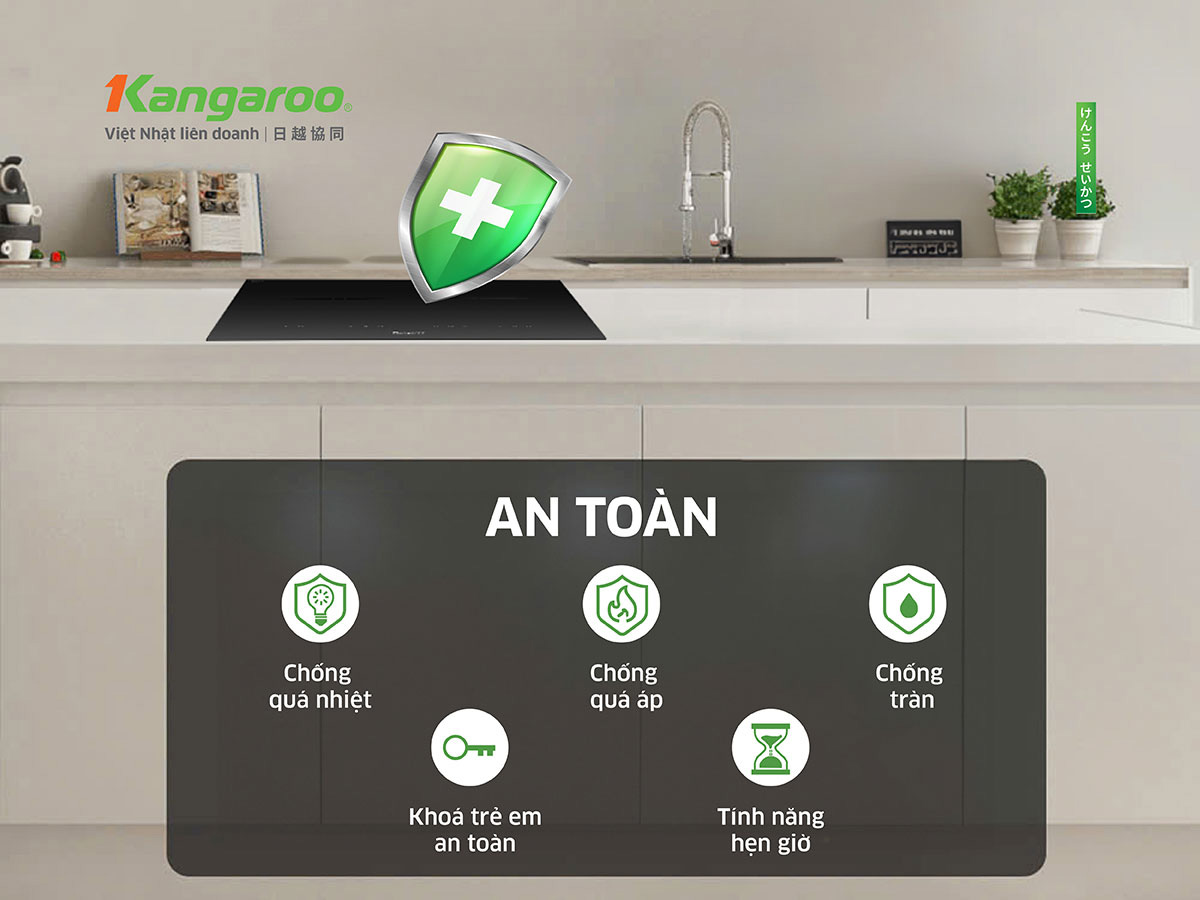 Hàng loạt tính năng an toàn thông minh Bếp từ đôi lắp âm Kangaroo